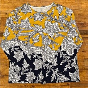 Talbots Yellow and Navy Floral Tee -size 1X